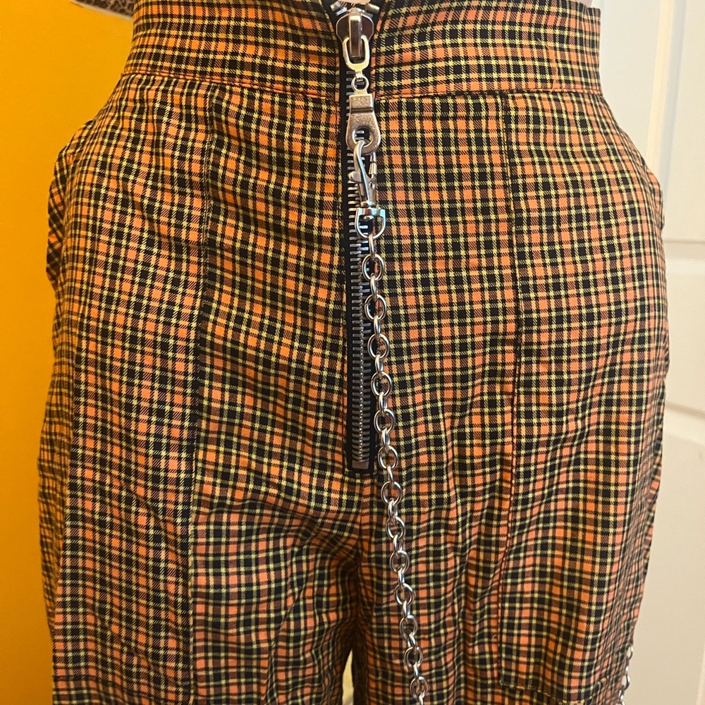 The Ragged Priest Yellow Cargo Plaid Pants Trousers XS wide leg Y2K punk style - Picture 3 of 5